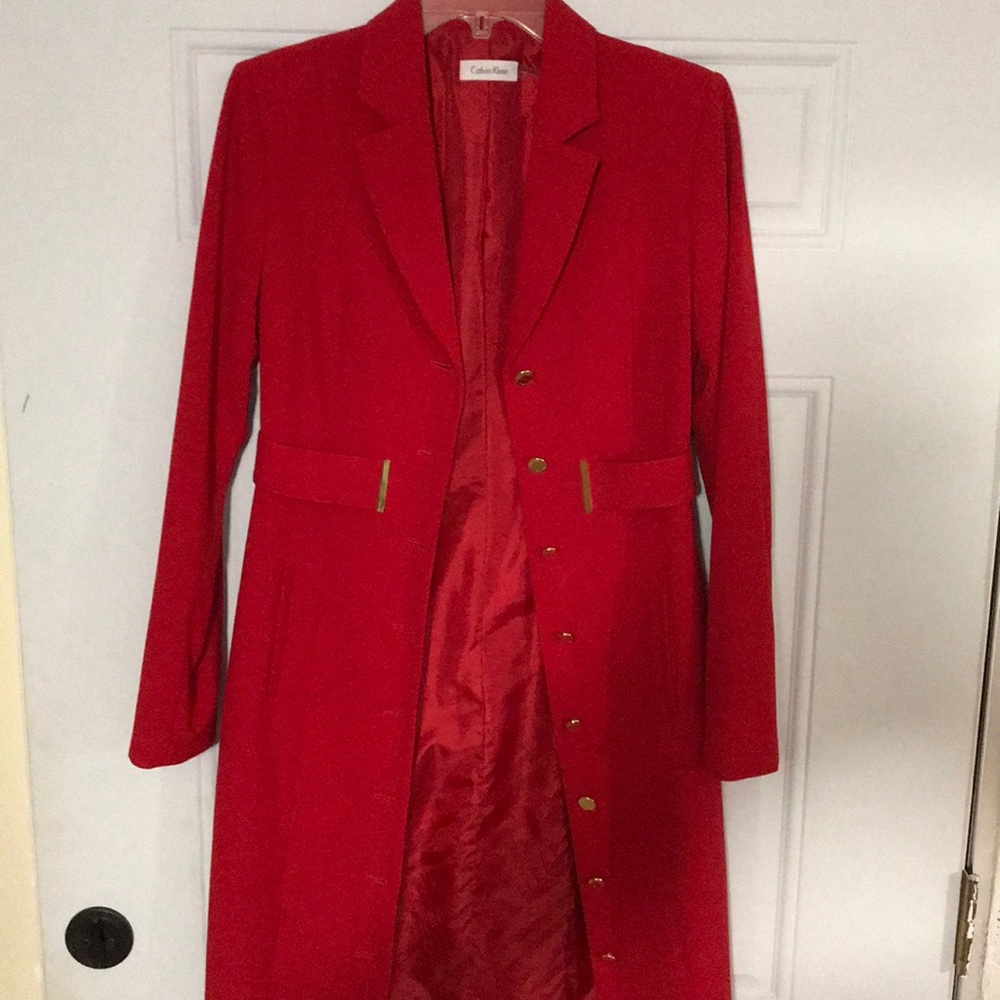 CK red trench coat